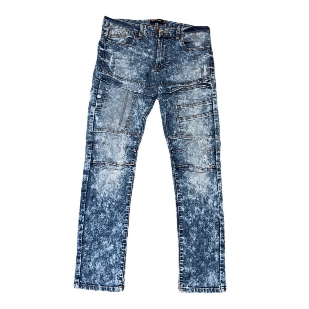 Southpole Men’s Skinny Fit Blue Acid Wash Denim Jeans Mid Rise